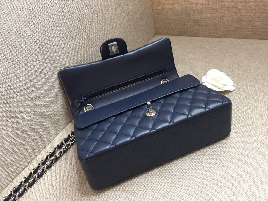 Medium Classic Flap Lambskin Bag AO1112 Dark Blue/Silver